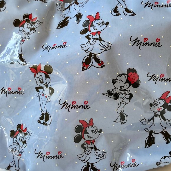 Disney Parks Minnie Mouse Large Vinyl Tote Bag Shopper Purse Blue Polka Dots Red - Picture 6 of 11